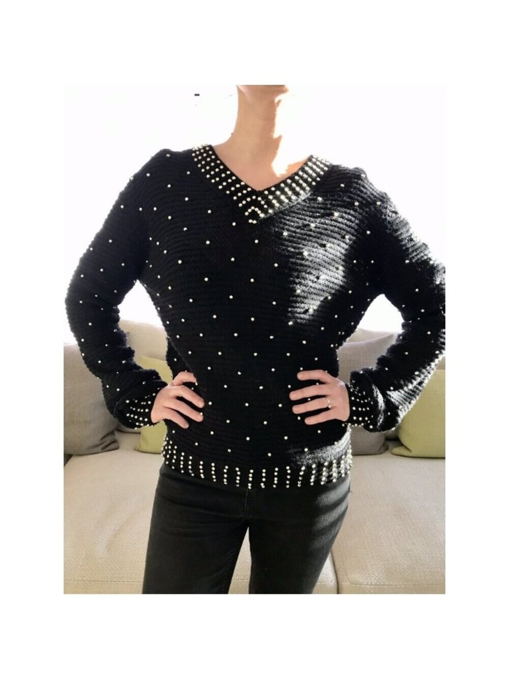 SEE BY CHLOE Black Wool Beads Embellished Jumper Sweater Sz USA 6